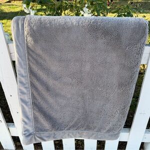 Restoration Hardware Plush Reversible Large Throw Blanket Gray Satin Trim 64x88
